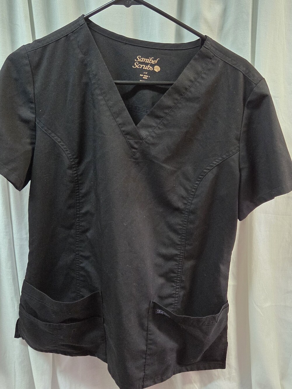 Sanibel Scrubs Women's Black V-Neck Short Sleeve Top